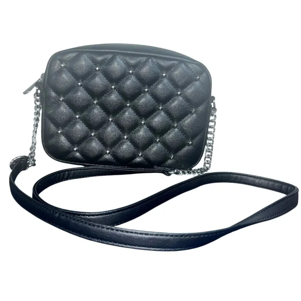 Rebecca Minkoff RM Studded Quilted Faux Leather Crossbody Bag Black Chain Strap